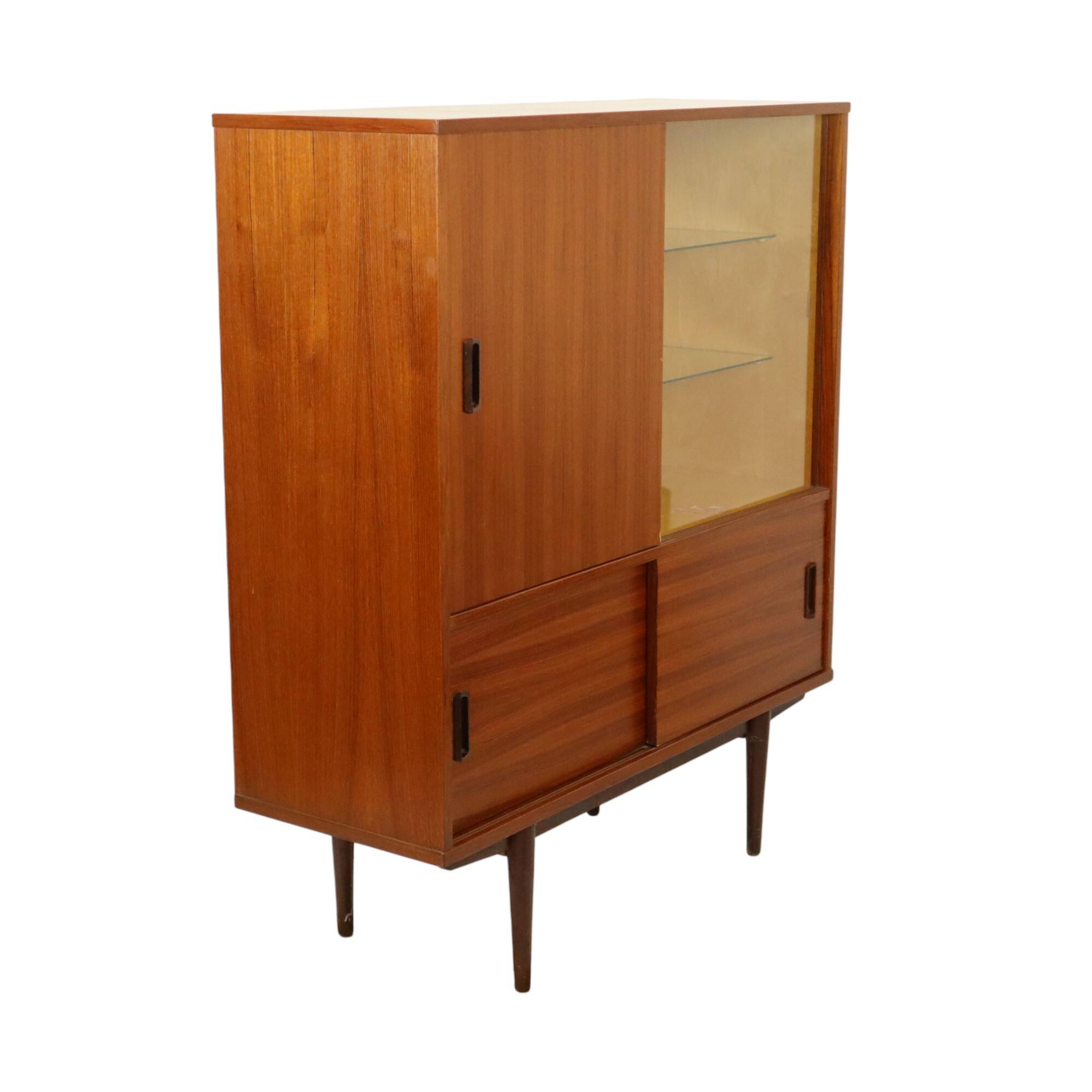 Large Wooden Display Cabinet Teak Veneer Sixties Design 110cm
