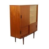 Large Wooden Display Cabinet Teak Veneer Sixties Design 110cm