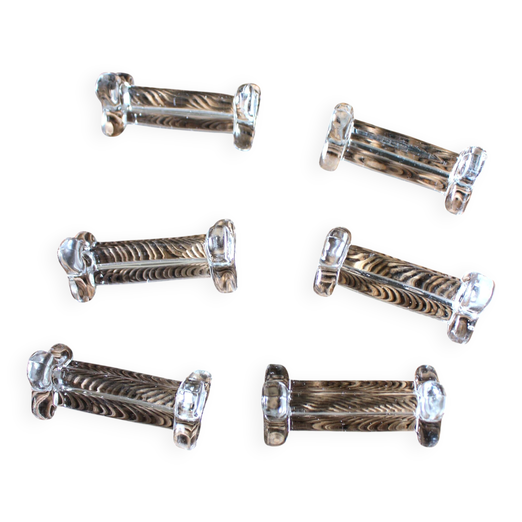 A set of 6 transparent trilobite glass knife rests.