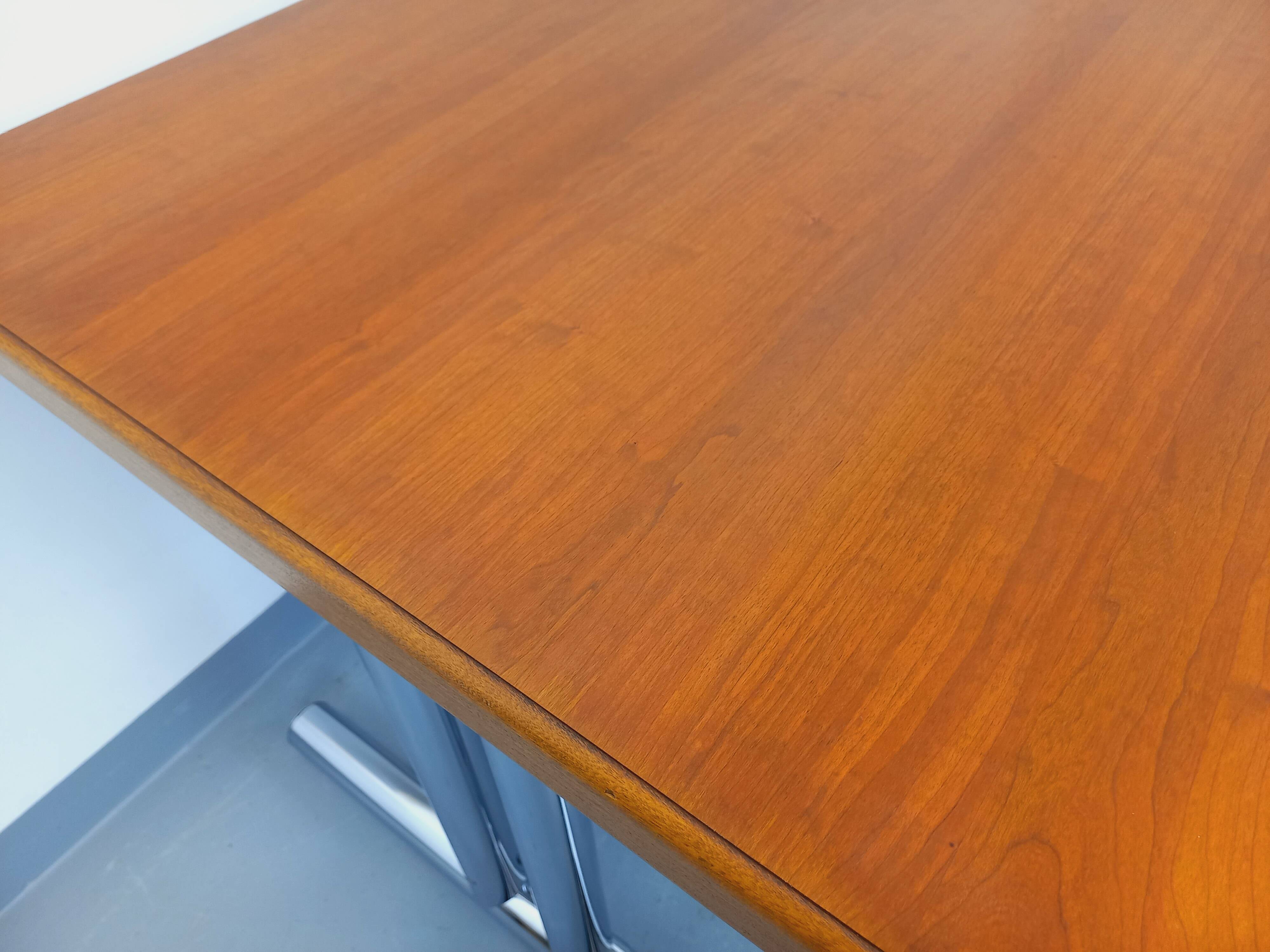 Vintage walnut and chrome metal desk from the 1970s.