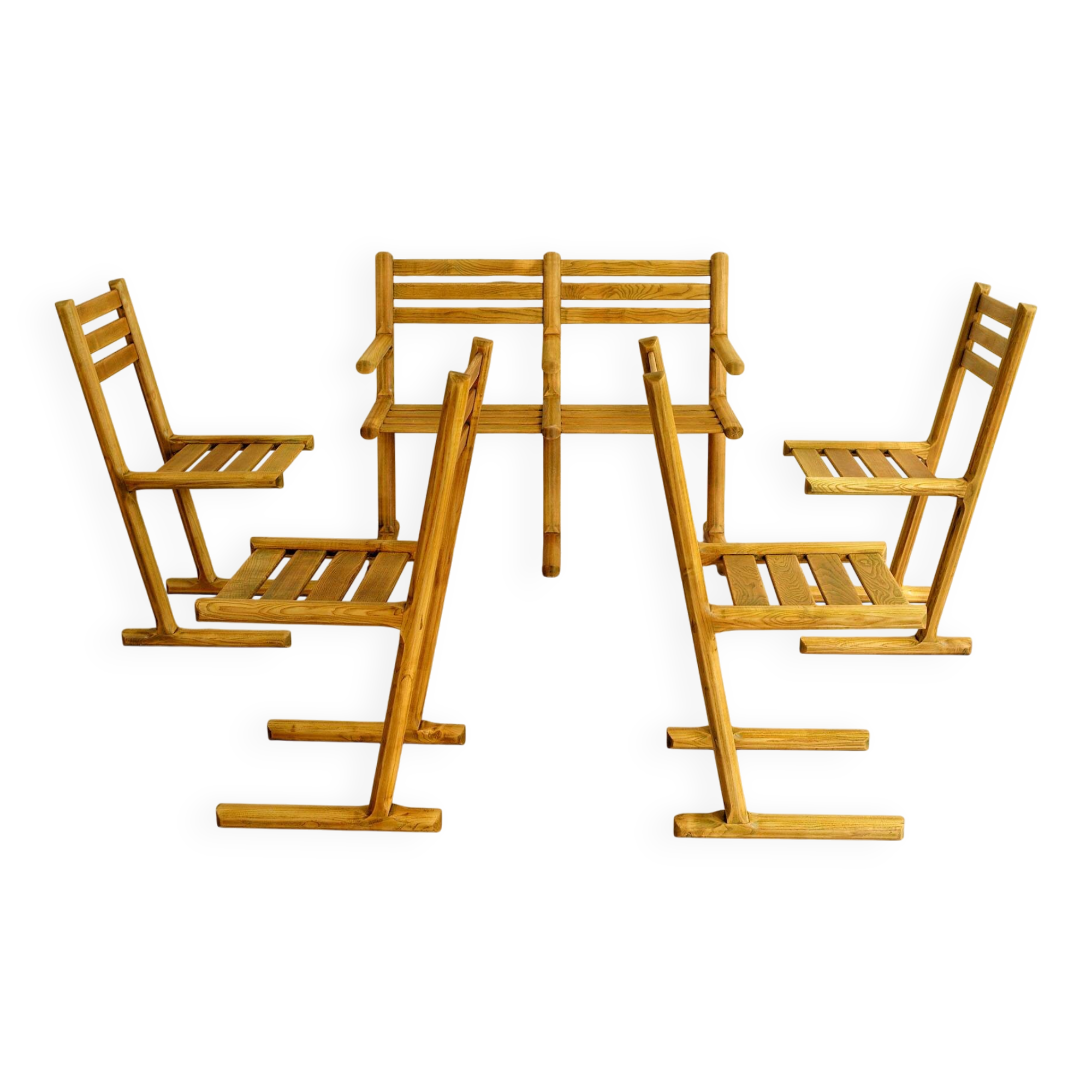 Set of 4 chairs and a bench, France 1960