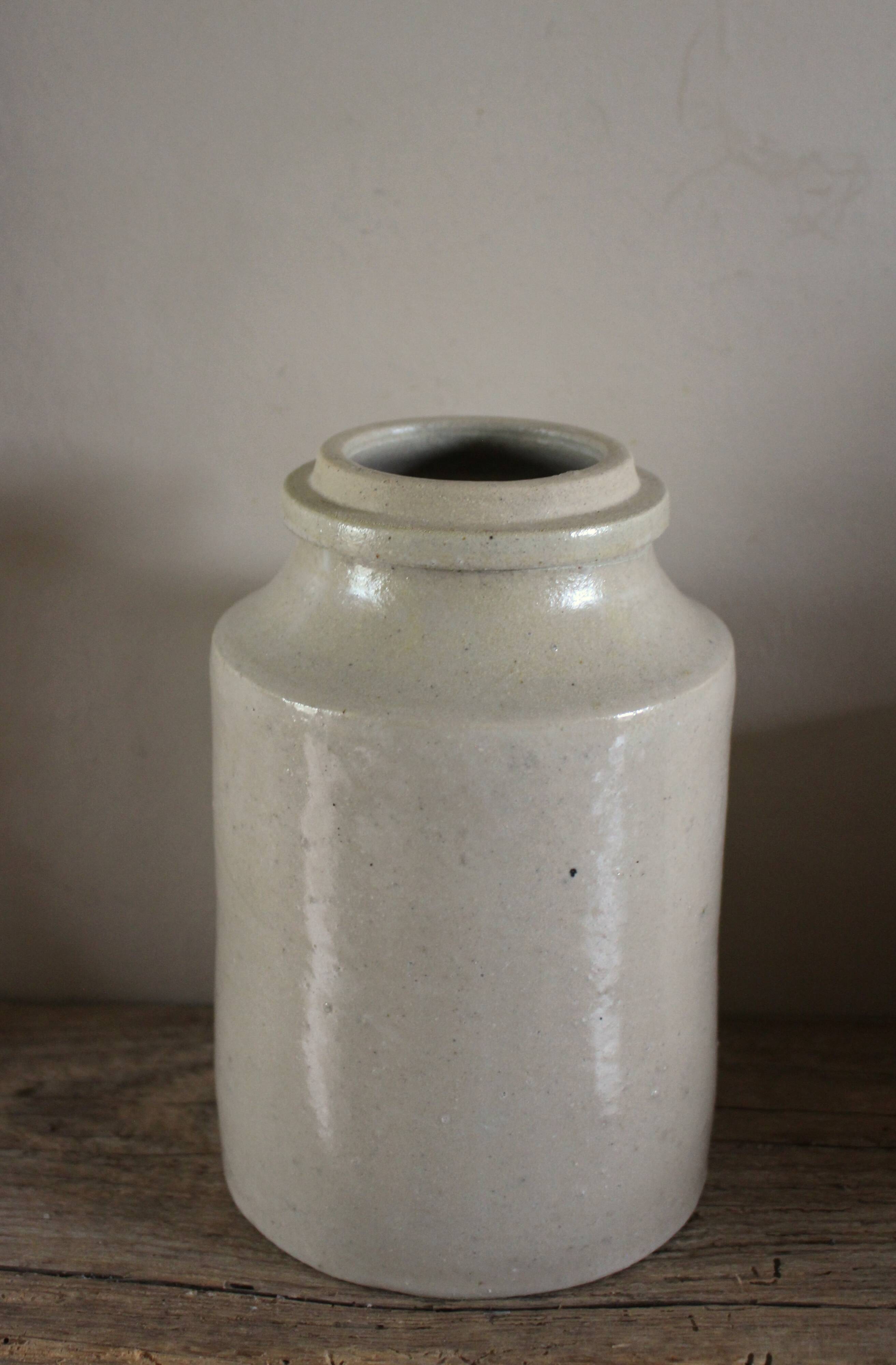 Vase, pot en grès vernissé grège vintage