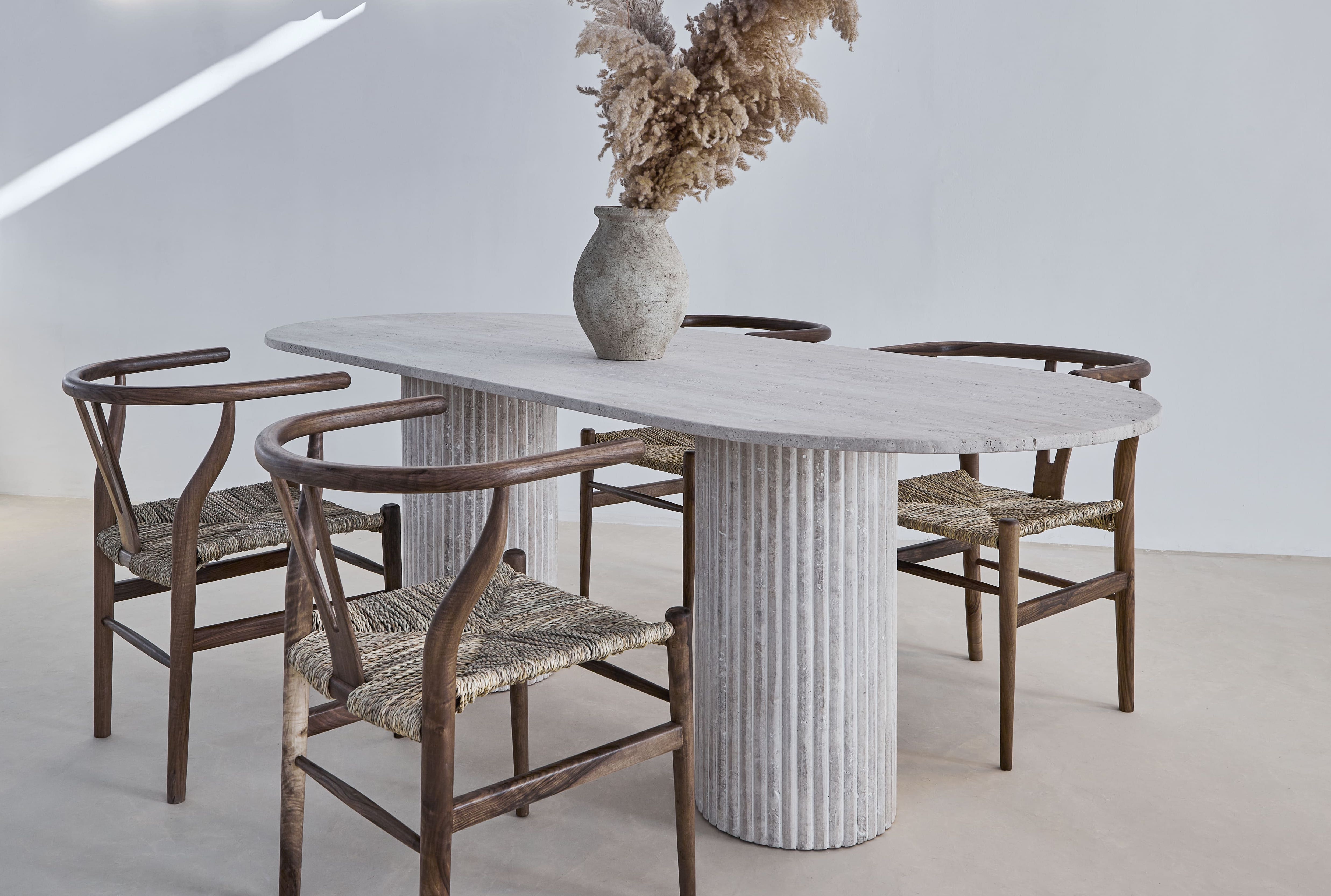 Olya oblong dining table 150x90 in natural travertine