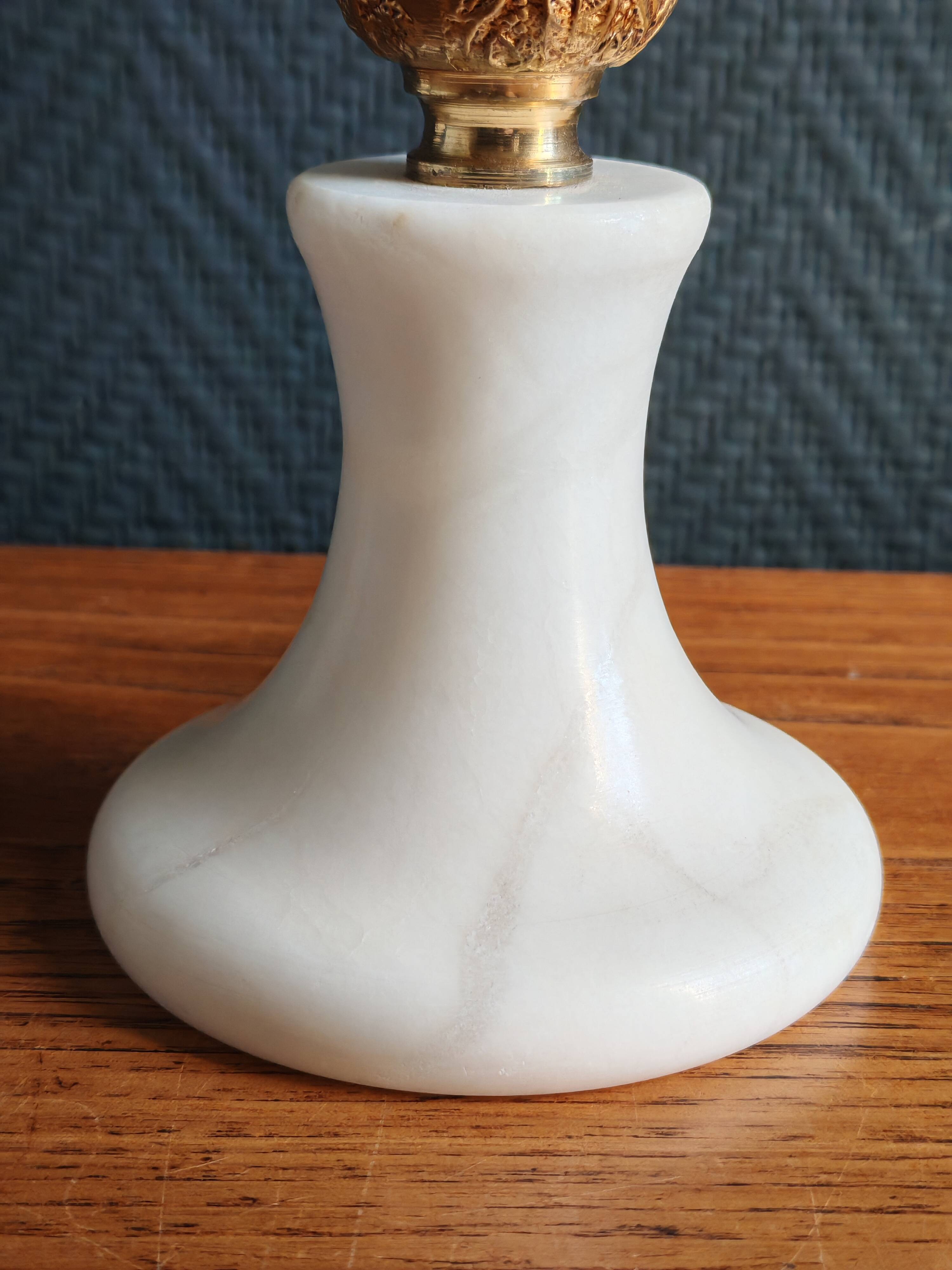 Vintage Table Lamp in White Marble and Brass