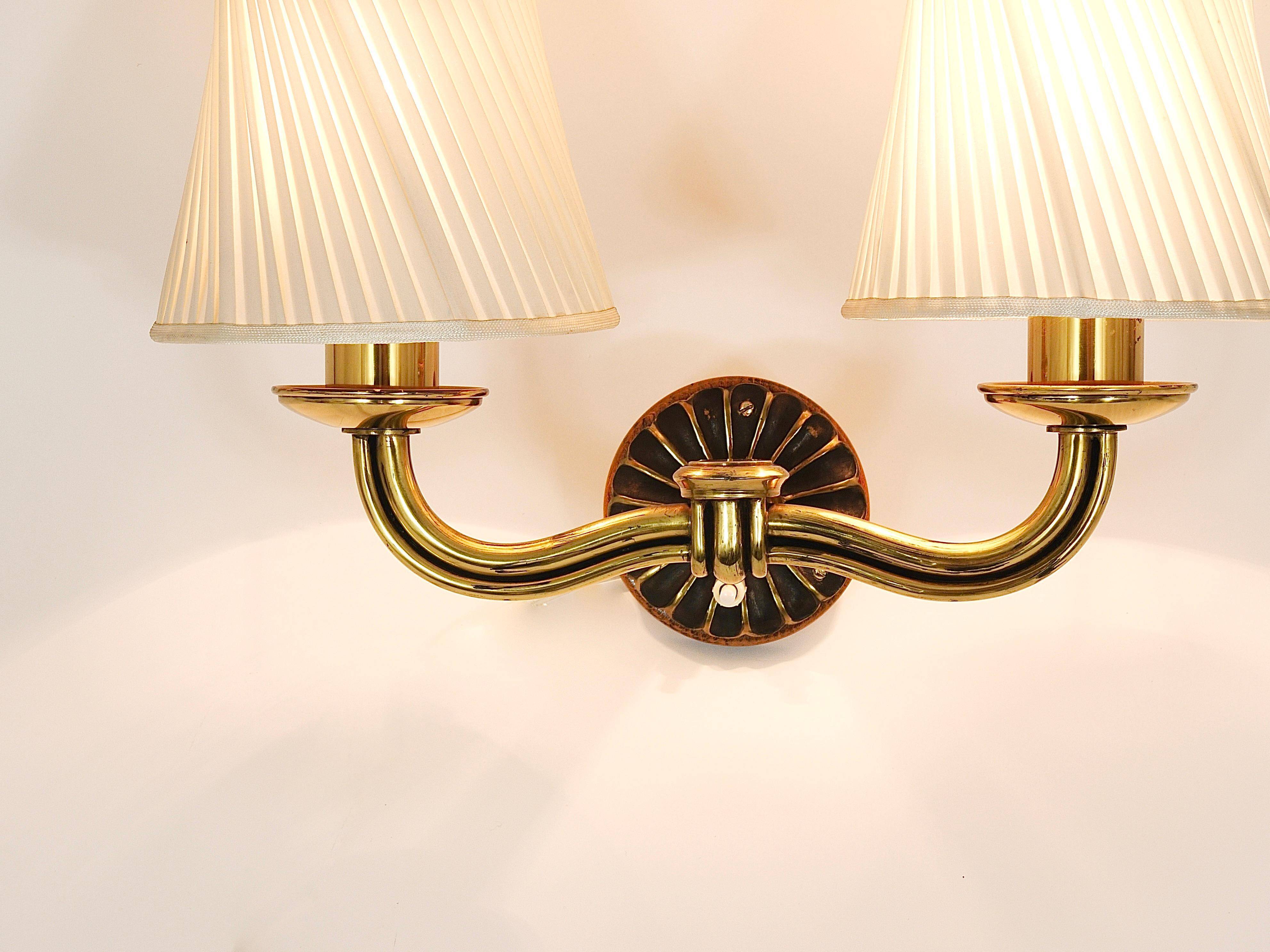 Pair of Wall Sconces in Brass from Viennese Modernism Hugo Gorge, Austria, 1940s