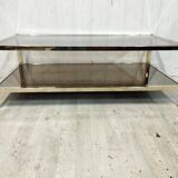 Vintage brass coffee table, mirror and smoked glass