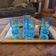 4 blue orangeade glasses – Italy 70’s, embossed fruit