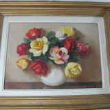 Oil on canvas still life vase bouquet of flowers signed