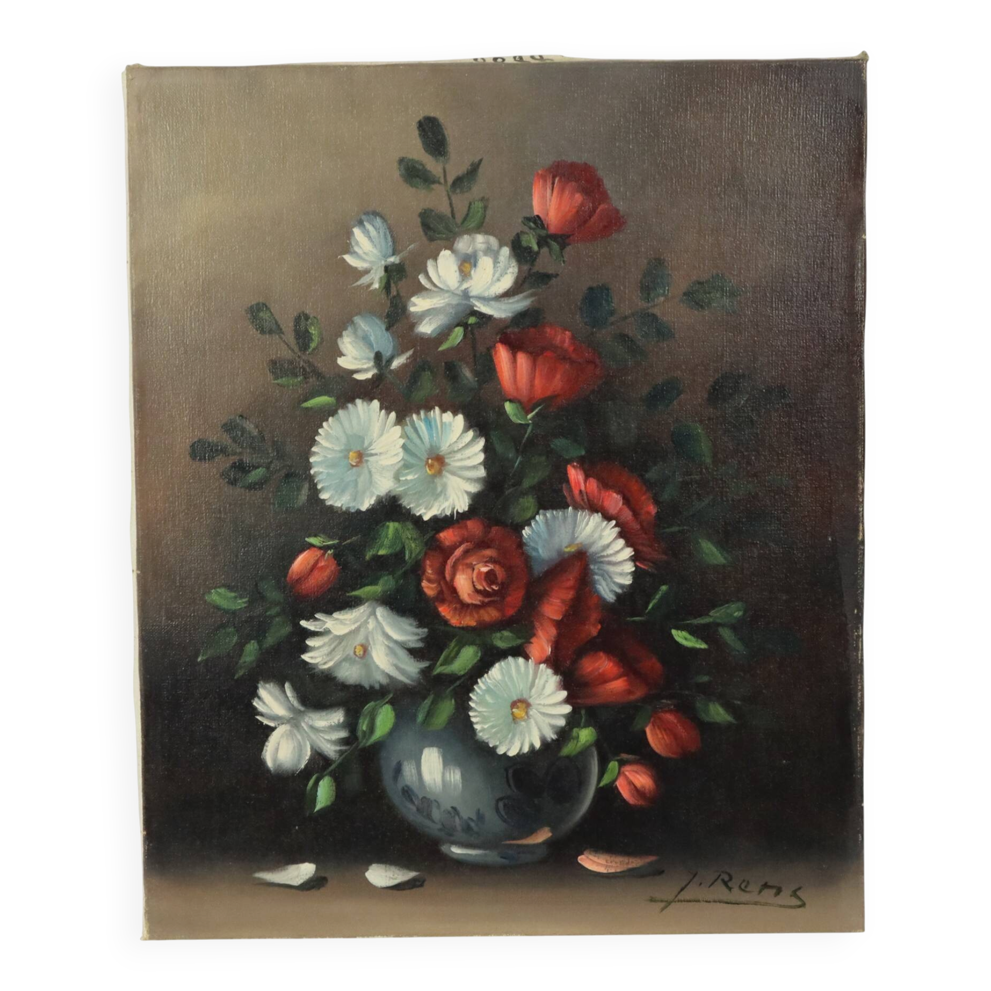 Vintage Floral Still Life Painting Signed J. Rems 60x50cm