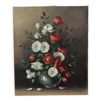 Vintage Floral Still Life Painting Signed J. Rems 60x50cm