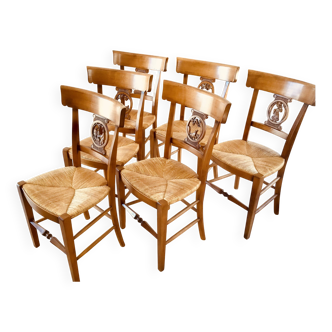 6 chaises en merisier massif « les fables de la fontaine «