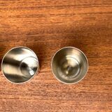 Set of 5 metal shot glasses in German owl style from the mid-century, 1960s.