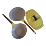 The Creuset cocotte Raymond Loewy enamelled yellow and 2 pans