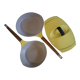 The Creuset cocotte Raymond Loewy enamelled yellow and 2 pans