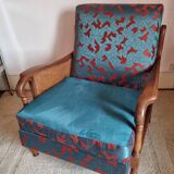 Vintage wooden and cane bridge armchair from the 1950s