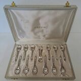 Box of 12 mocha spoons and 1 sugar tongs Ercuis silver metal