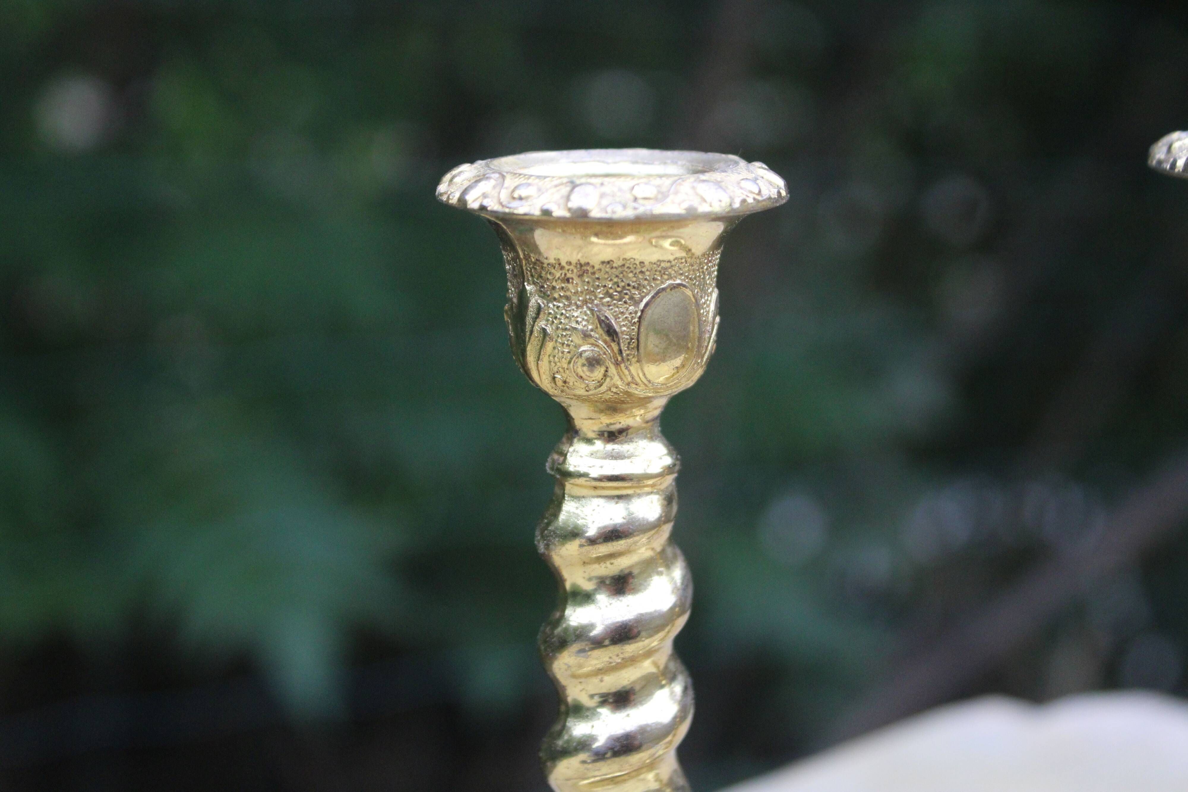 Pair of antique gilt brass candlesticks – Made in England – vintage style