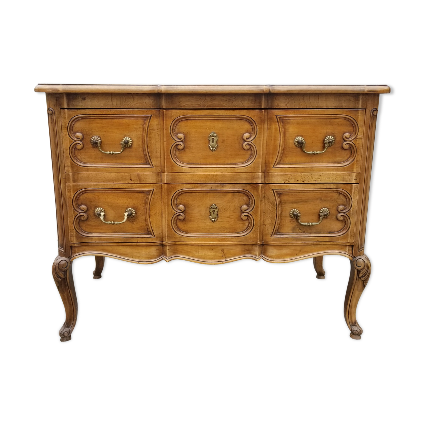 Commode crossbow style louis xv 2 drawers in walnut