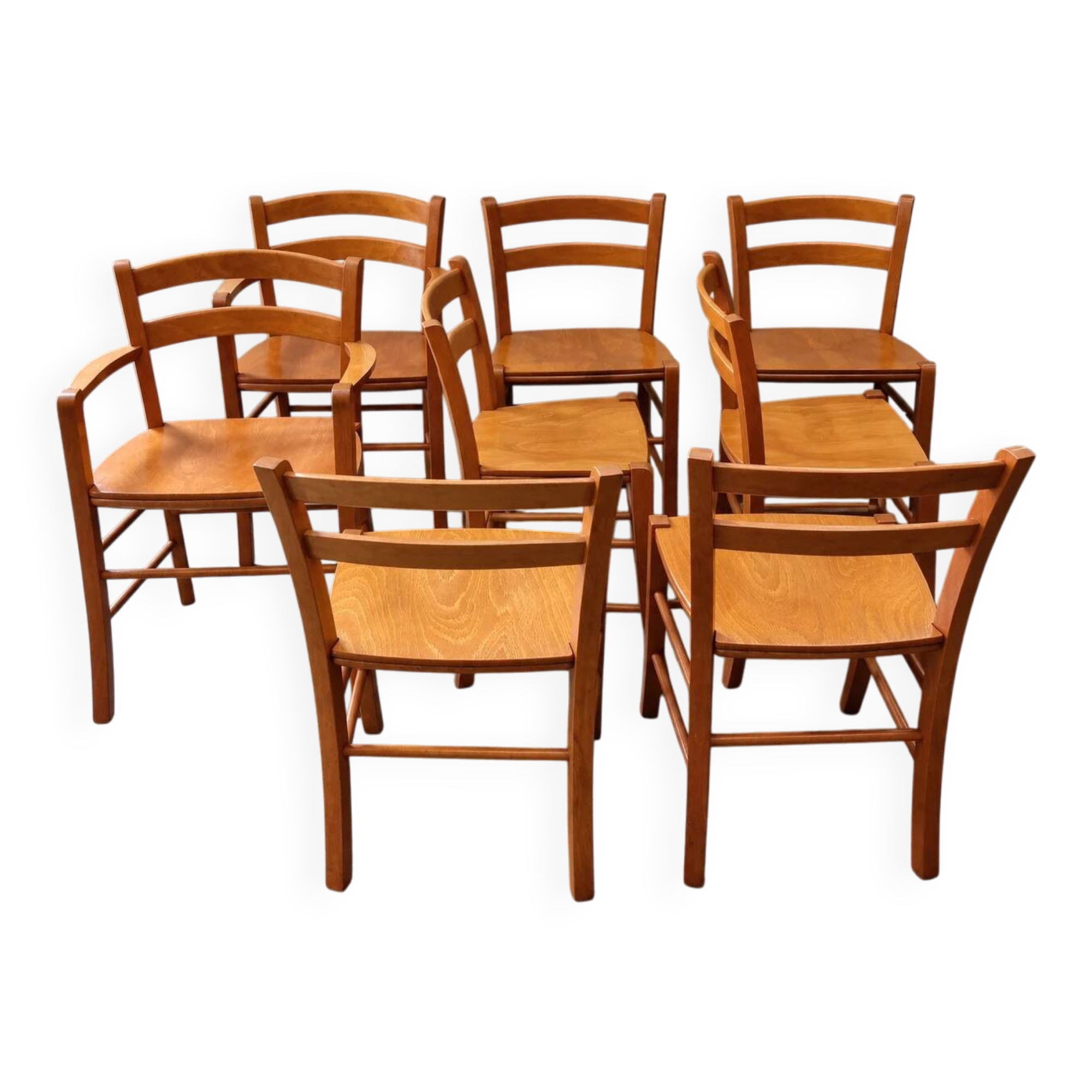 Set of 8 Italian beech wood chairs / Model Marocca by Vico Magistretti for De Padova / 1987