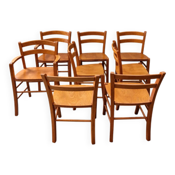 Set of 8 Italian beech wood chairs / Model Marocca by Vico Magistretti for De Padova / 1987