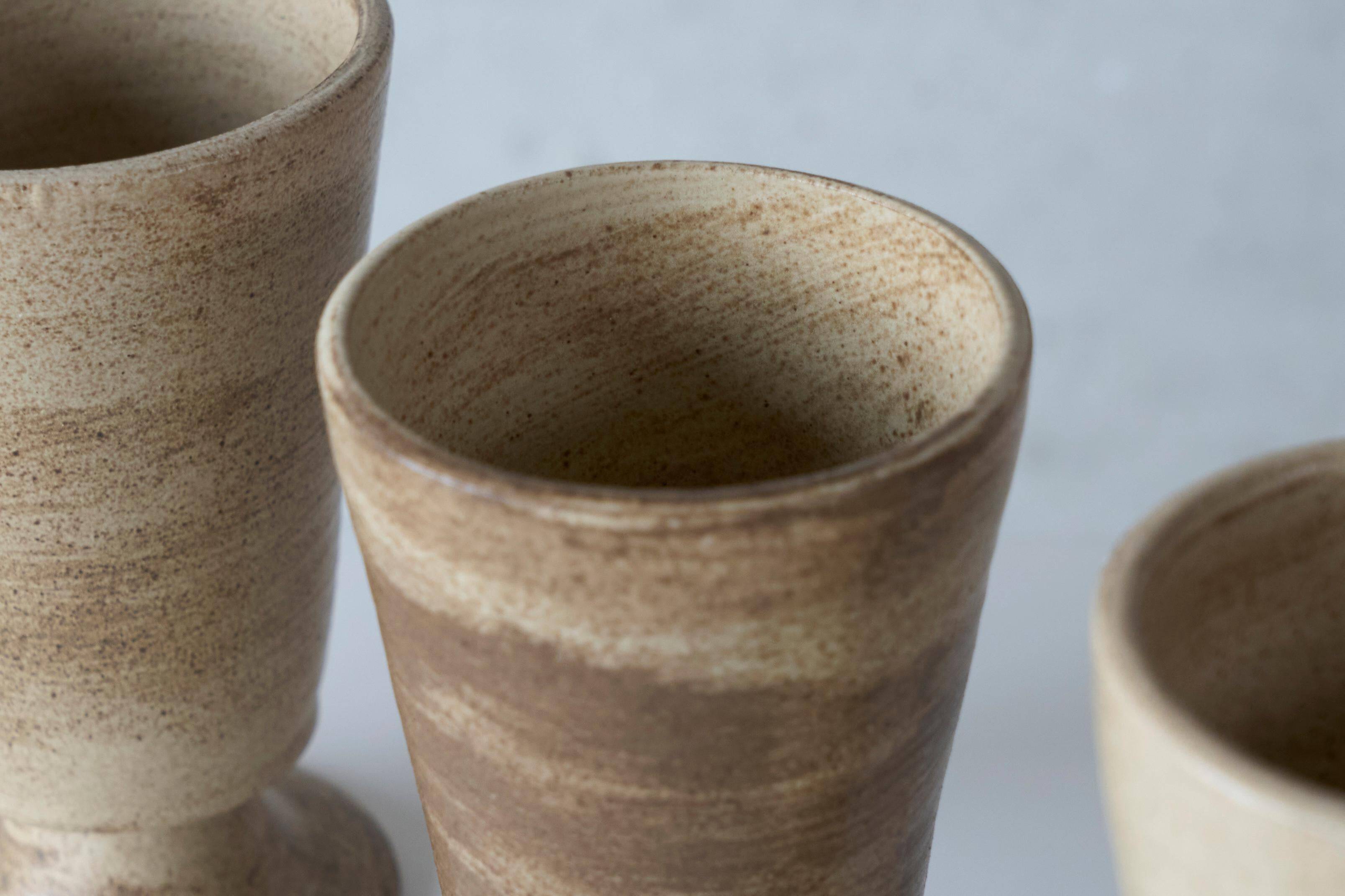Set of 3 mid-century pottery cups from the 1960s.
