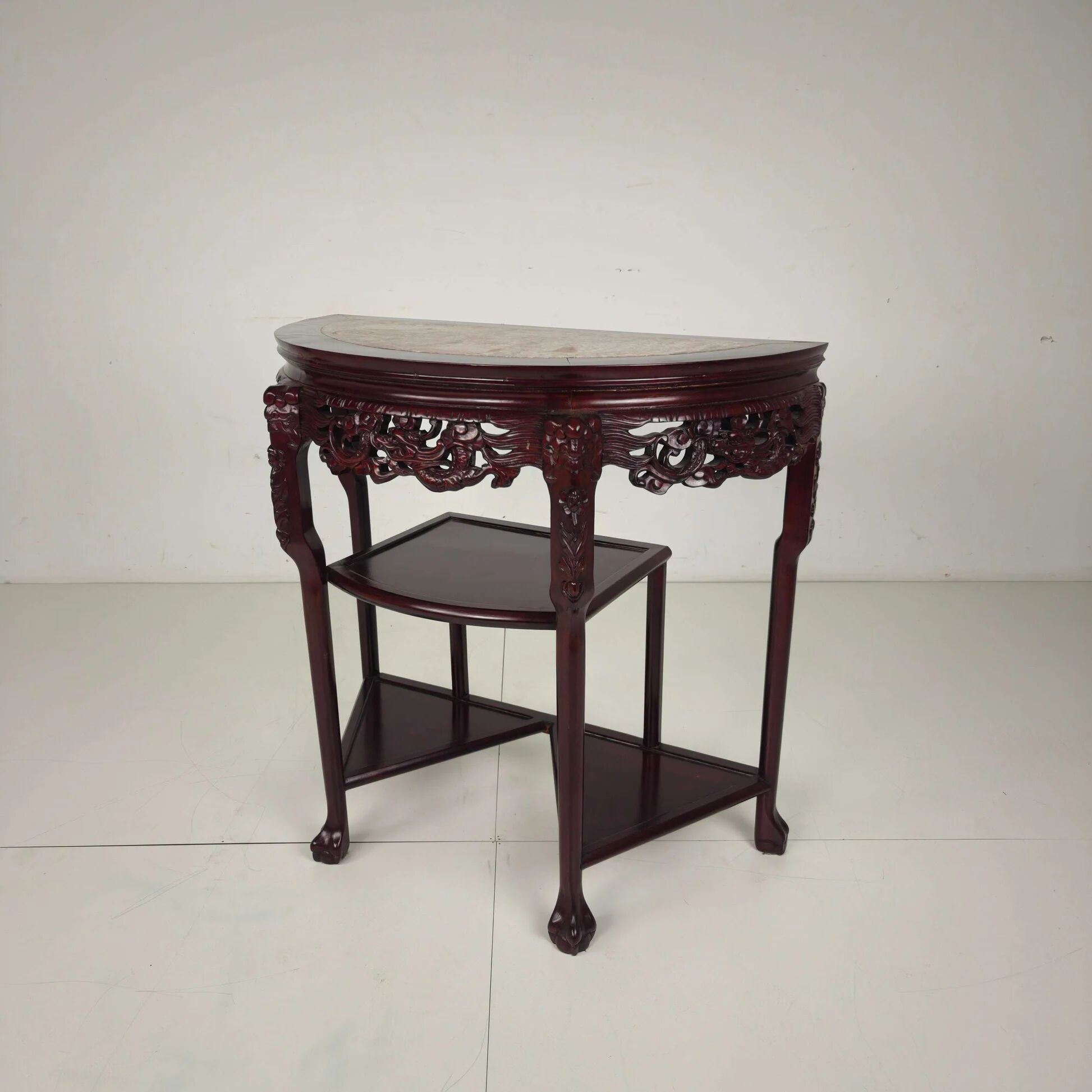 Vintage Chinese hardwood console / side table with marble top