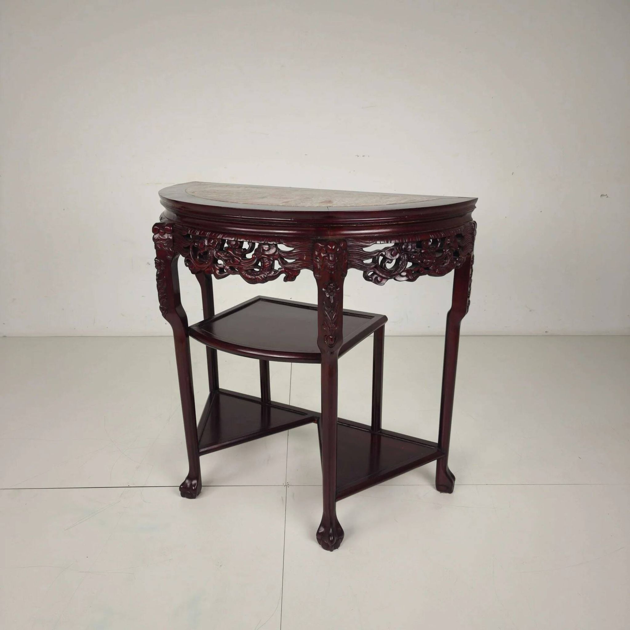 Vintage Chinese hardwood console / side table with marble top