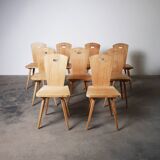 Ensemble de 9 chaises de salle à manger suédoises en pin 1960