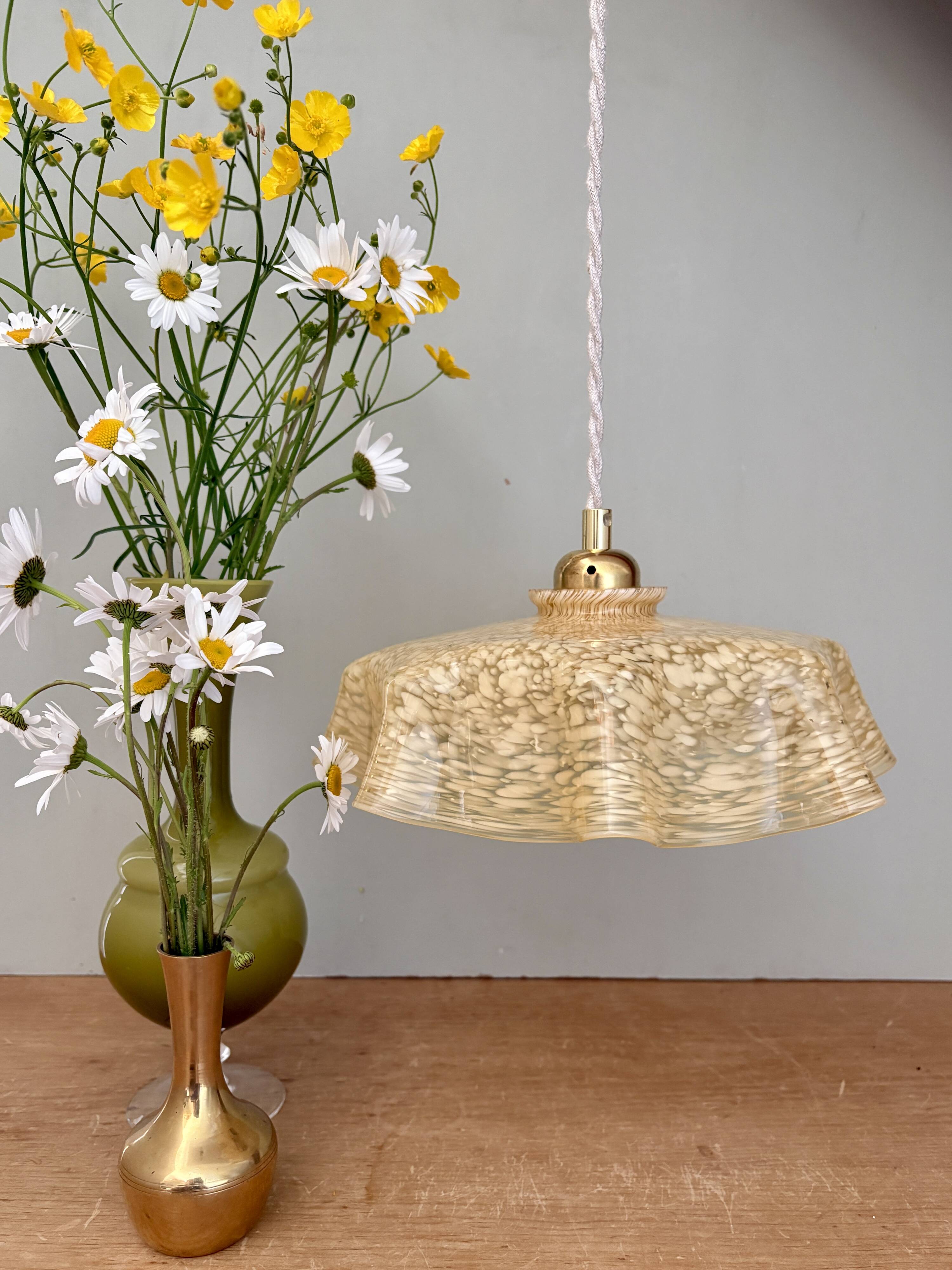 Vintage yellow Clichy glass lampshade pendant light