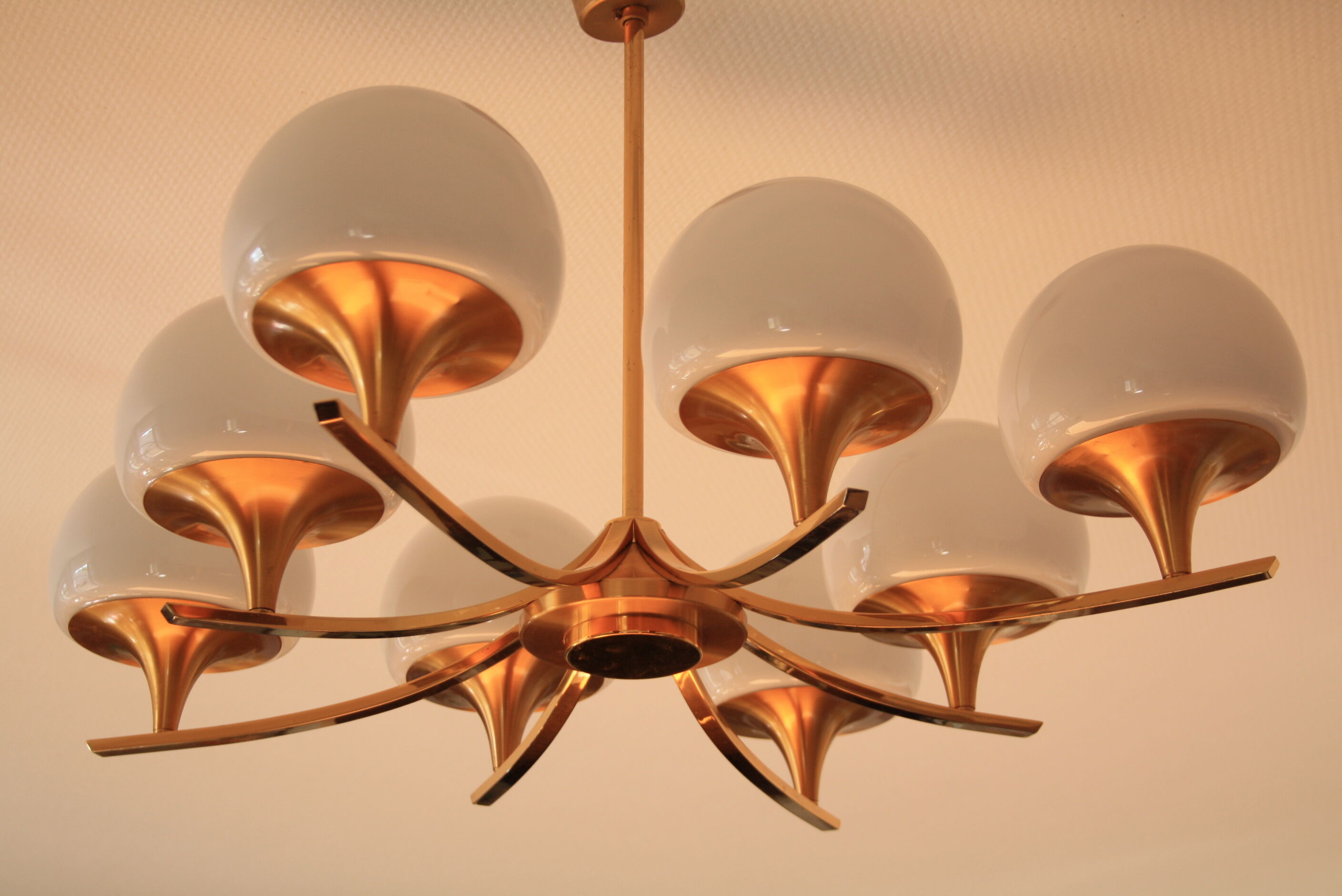 Opaline brass hanging lamp