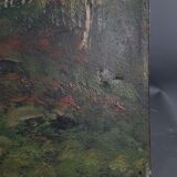 Old oil on canvas animated forest landscape 55x46 cm vintage 50s