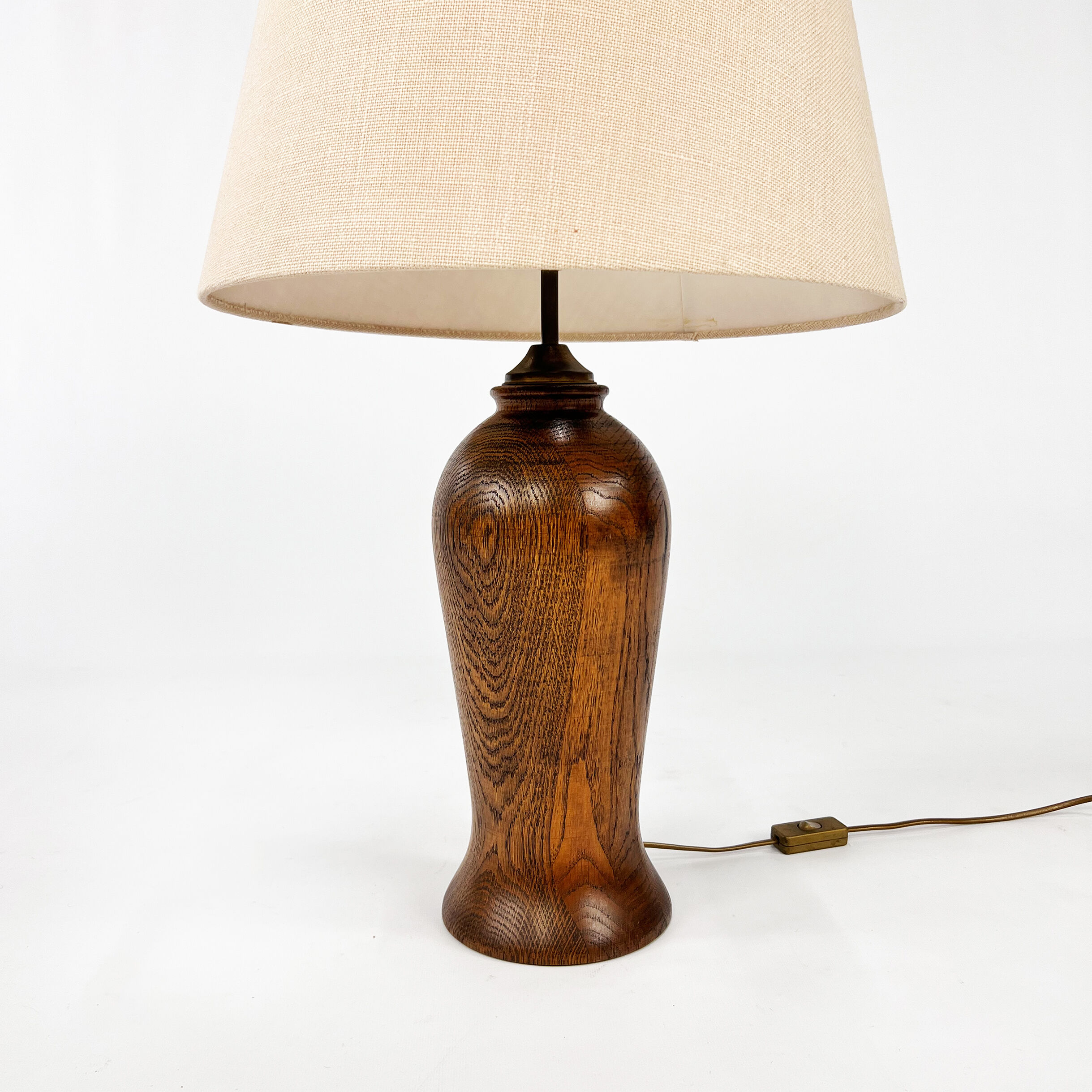 Vintage Oak Wooden Table Lamp, 1950s