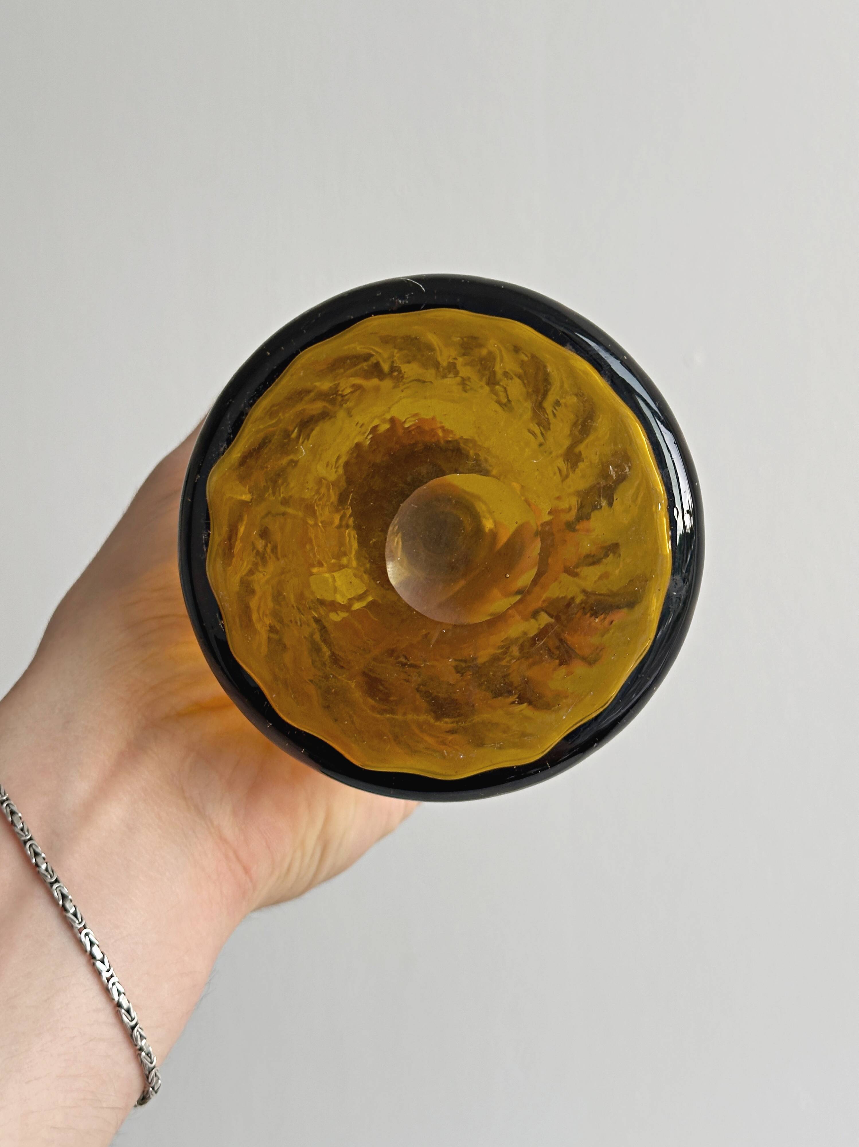 Twisted amber glass carafe
