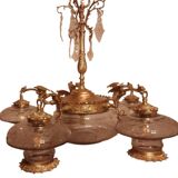 Large Gothic brass chandelier with 6 lights, 1940s.