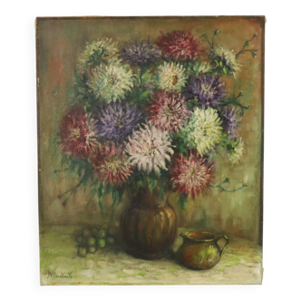 Nature morte de fleurs Dahlias signée M. Vierstraete
