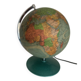 Vintage 1960s Perrina glass globe, green lacquered, world map - 33 cm