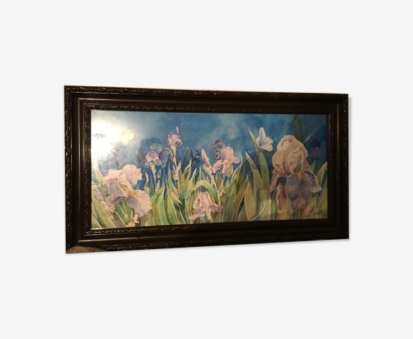 Aquarelle encadrée, thème floral