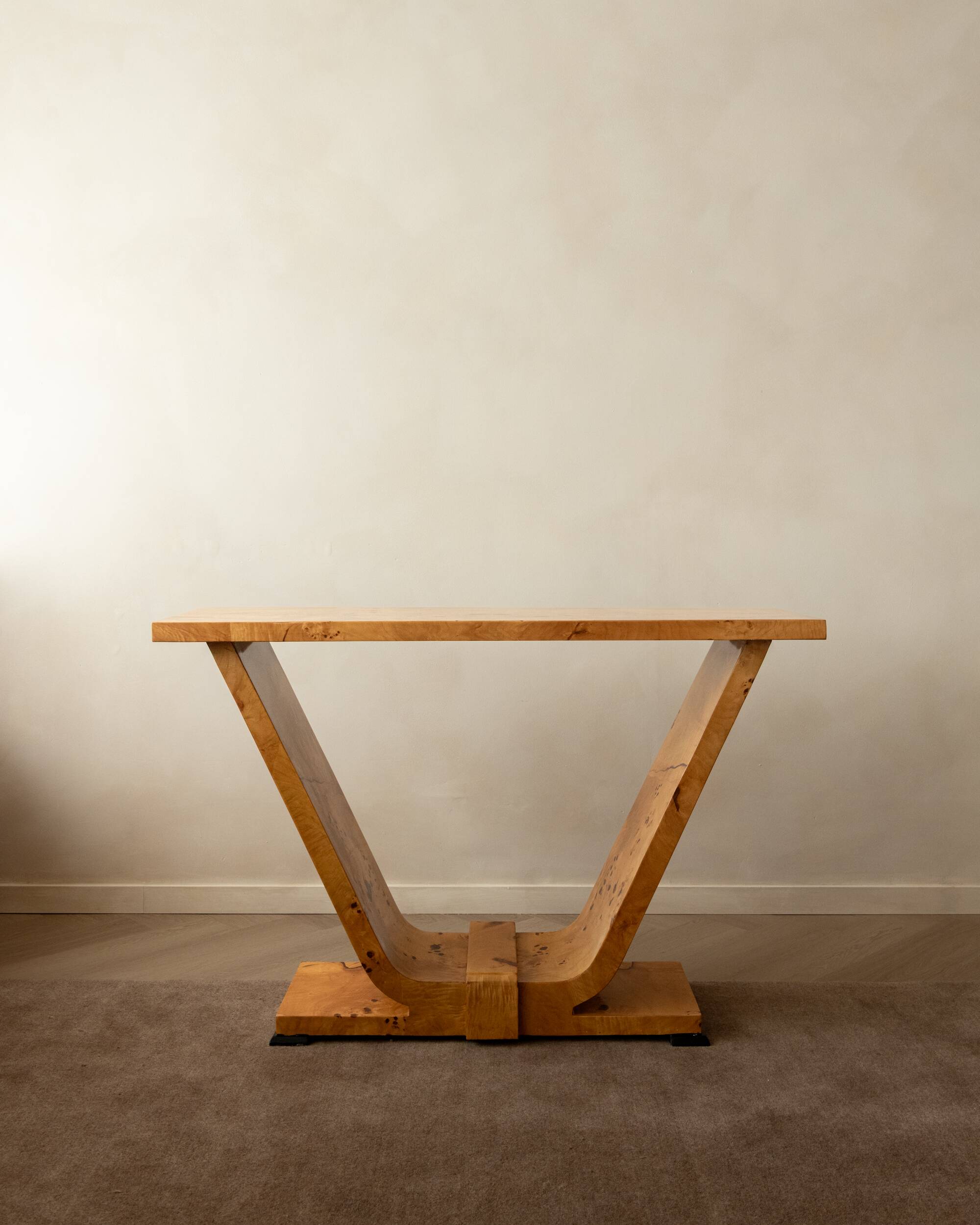 Art Deco Revival Burl Console Table, 1980s-1990s