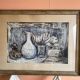 Still life modern gouache painting on paper signed and framed