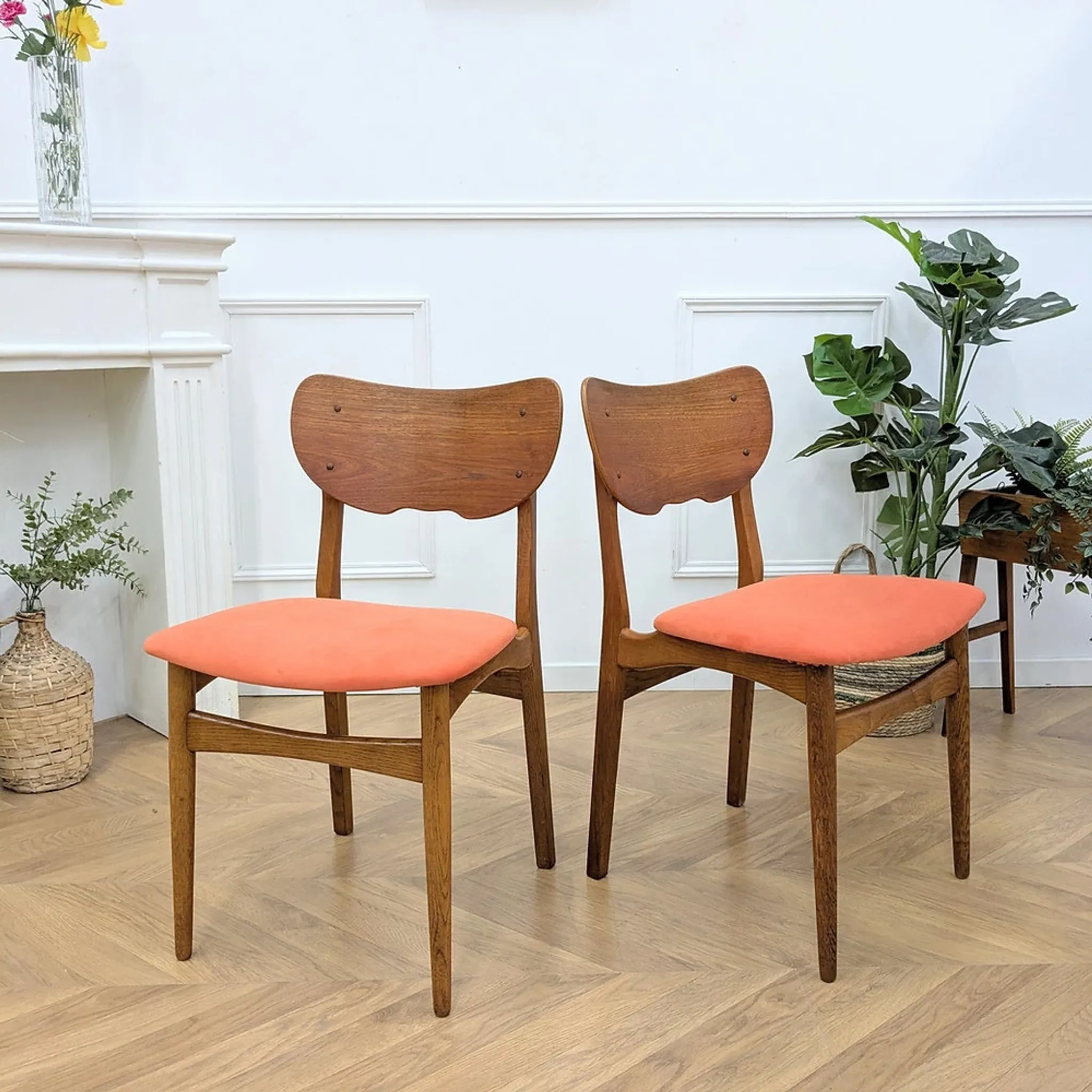 Paire chaises scandinaves vintage orange