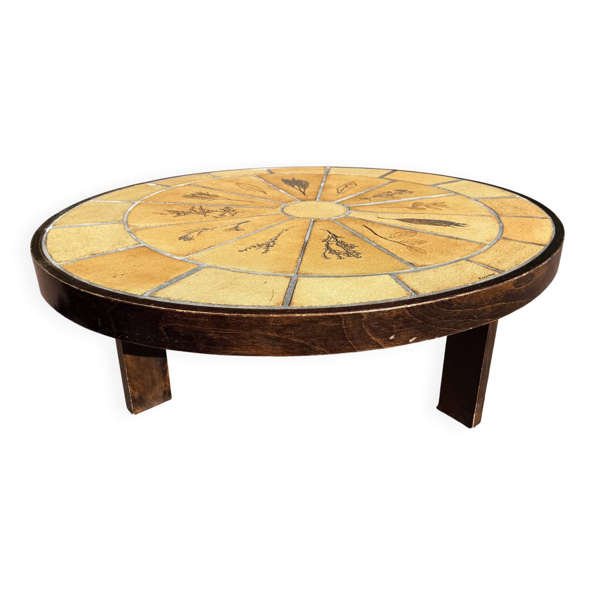 Oval coffee table Roger Capron model Herbier