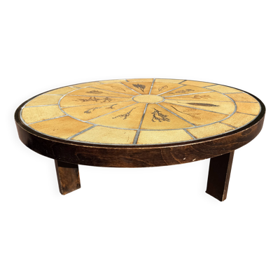 Table basse ovale Roger Capron modèle Herbier