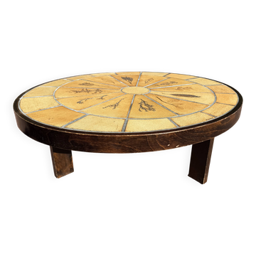 Oval coffee table Roger Capron model Herbier