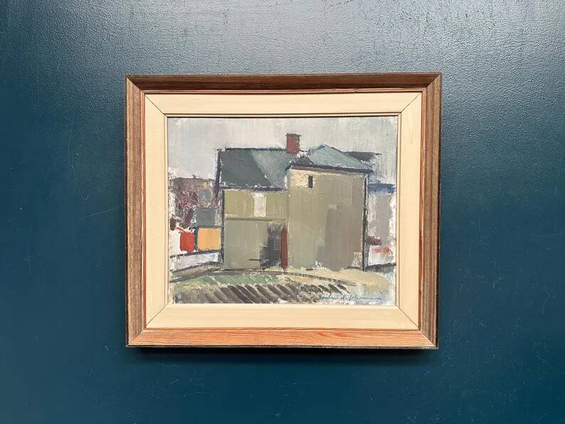 Original Swedish Oil on Canvas – “Sage House” by Gustav‑Adolf Johansson – Signed – Vintage & Framed