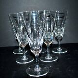 Baccarat set of 6 cut crystal champagne flutes, Carcassonne model, 1960