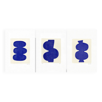 Trio de peinture - bleu majorelle - signées Eawy