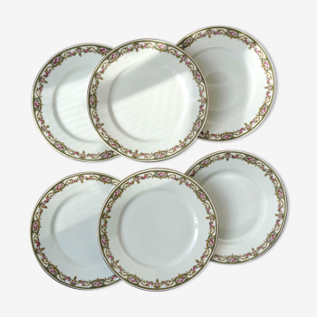 6 flat porcelain plates limoges b&c floral pattern