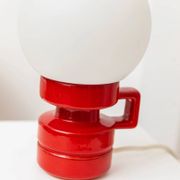 Red ceramic table lamp from Italy (1970s) with white opal glass shade - mid-century design