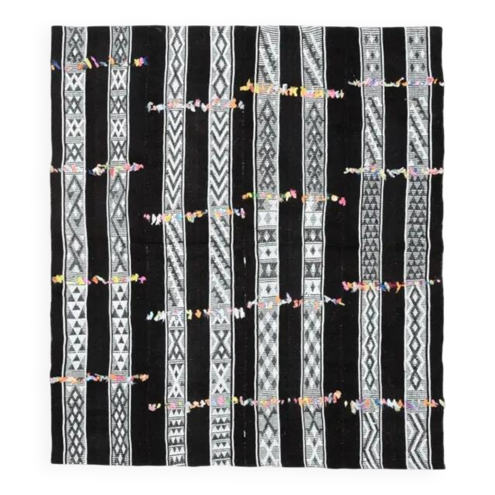 1970s Vintage Turkish Oushak Handmade Wool Cotton Black Runner Rug 169x190