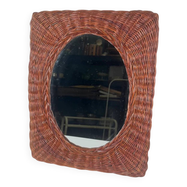 Petit miroir en osier tressé, 1960